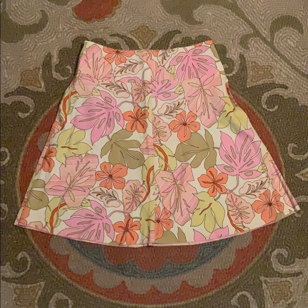 Pink/green/yellow tropical floral skirt